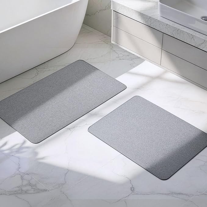 HOMTEB Bathroom Rugs Sets 2 Piece, Thin Bath Mat Absorbent Quick Dry, Machine Washable, Rubber Backing for Non Slip, Low Pile Cozy Cloth Bathroom Rug Set for Tub/Sink/Shower (27"x17" & 36"x24", Gray)