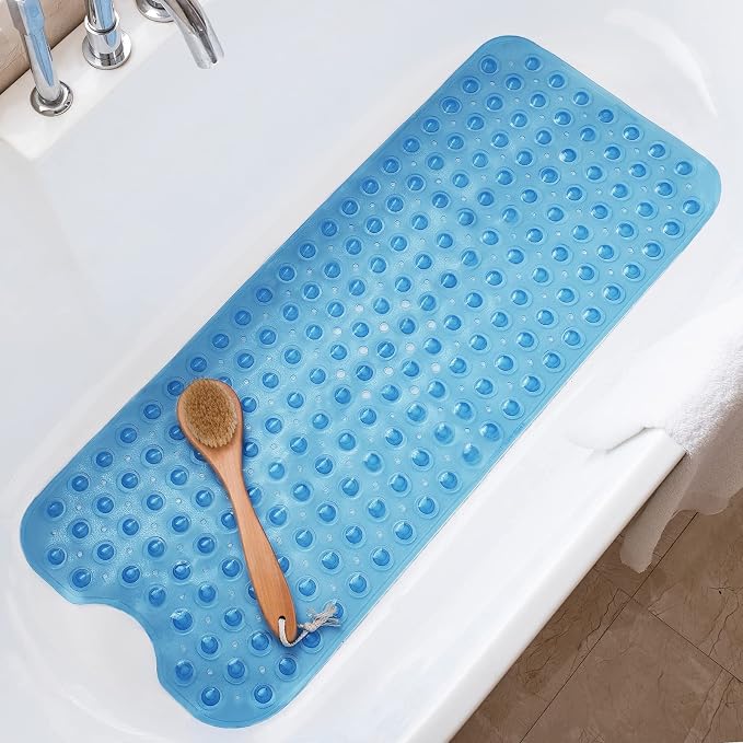 Tree Bud Bathtub Mats for Shower Tub Non-Slip Bath Mat 39 x 16 Inch Extra Long Shower Mat, Bath Tub Mat for Bathroom with Machine Washable, BPA Free for Kids (Clear Blue)