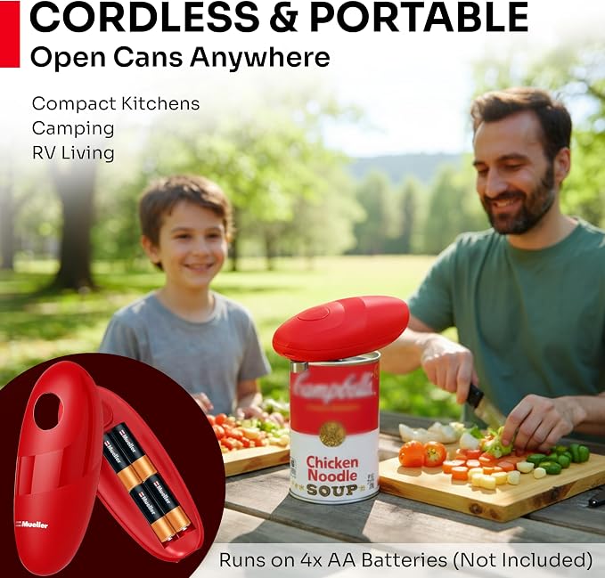 MUELLER HOME SmoothEdge Auto Can Opener Electric – Battery‑Operated with Magnet Lid Lifter – Portable Hands‑Free One Touch Can Opener for Seniors & Arthritis, Red Kitchen Accessories
