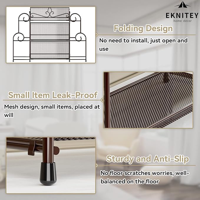 EKNITEY Bathroom Organizer Shelf Countertop - Kitchen Counter Organizer 3 Tier Bathroom Counter Shelves for Makeup Vanity Organizer Brown (No Assembly)