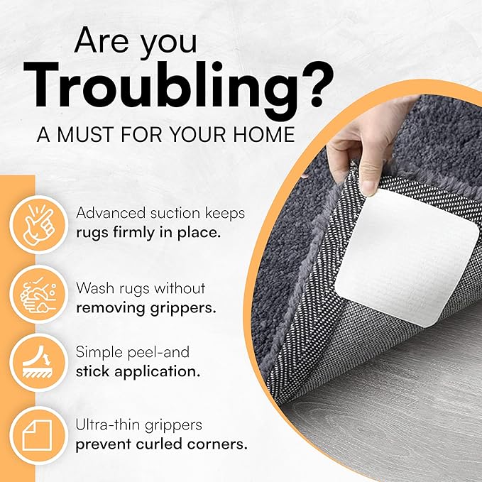 8 PCS Rug Pad Gripper for Hardwood Floors, Non Slip Rug Pads, Under Rug Carpet Tape, Keep Rugs in Place, Reusable, Washable, New Material