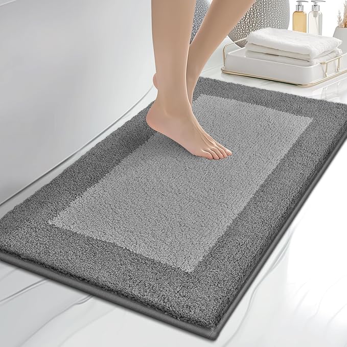 anllugs Bathroom Rugs 20" x 30", Non-Slip Extra Soft Absorbent Bath Rugs, Machine Washable Quick Dry Bath Mats for Bathroom Floor, Shower, Bathtub and Sink, Grey & Dark Grey