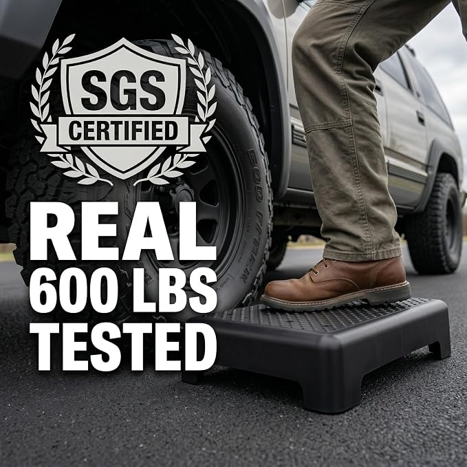 Bed Step for High Beds Adults - 3.35" Barefoot-Comfortable TPE Soft Pad Mobility Step Stool for Seniors & Post Surgery, 600lb Heavy Duty Anti-Flip Step for Car, SUV, RV & Bathroom (Grey-Grey)