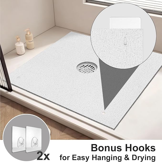 Extra Large Square Shower Mat for Inside Shower, 24 x 24 Inch Shower Floor Mat with Center Drain Hole, Designed for Walk-in Showers, Non-Slip Loofah Mat with Wide Coverage for Stable Standing