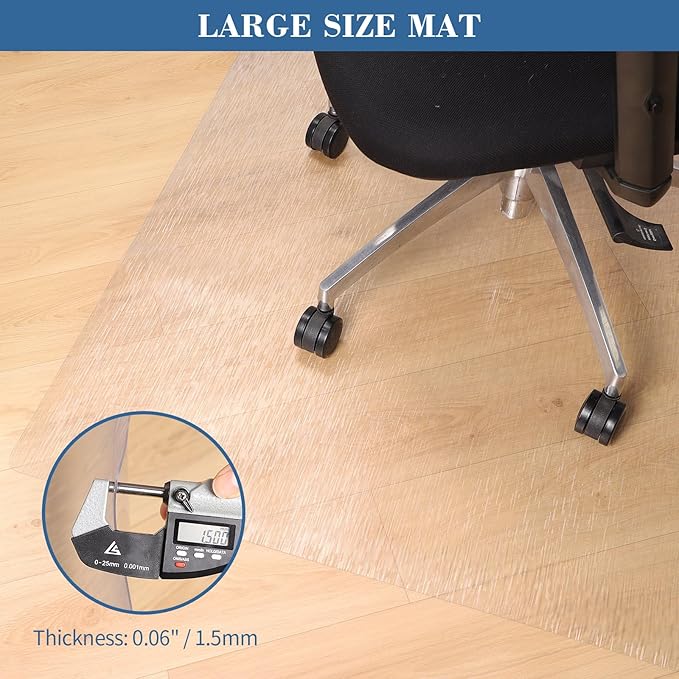 Clear Chair Mat, TYDLE 50" x 65" Large Office Chair Mat for Hard Floor, Vinyl Floor Mat for Gaming Chairs, Slip Resistant Floor Protector Rolling Computer Desk Mat for Hardwood Floor, Clear
