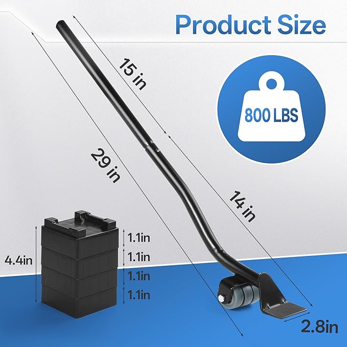 Furniture Lifter Tool Set – Save 80% Effort – Lifts up to 800 lbs – Heavy-Duty Steel Lever with 4 Plastic Base Pads, Ideal for Moving Sofas, Appliances, Furniture Jack Lifter Tool (29 in)