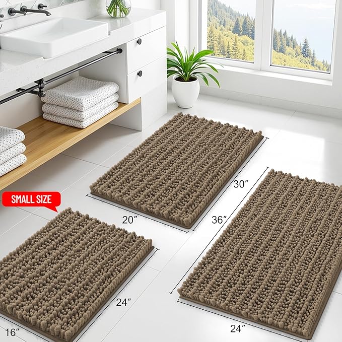 Smiry Bathroom Rugs Mat 70x24, Extra Soft Absorbent Chenille Bath Rugs, Non Slip Rubber Backing Machine Washable Quick Dry Bath Mats for Bathroom Floor, Tub, Shower, Home Decor Accessories, Camel