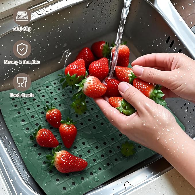 WILLKOMMEN Kitchen Sink Mat, 12" x 10" Dish Drying Mat, Sink Protector Mats for Bottom of Kitchen Sink, Fast Draining Sink Mats Grid, 2 Pack Dark Green