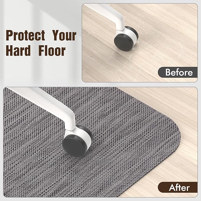 Blvornl Office Chair Mat for Hardwood Floor, 35.4"x 55" Desk Chair Mat for Hard Wood and Tile Floor, Large Anti-Slip Hard Floor Protector Rolling Chair Pad, PVC Desk Rug, Dark Grey