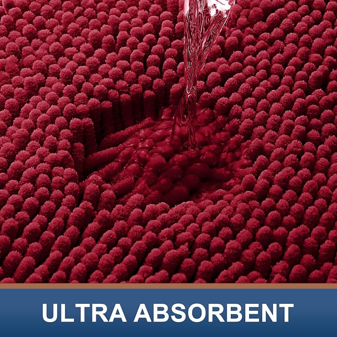 Smiry Luxury Chenille Bathroom Rugs 40x24, Extra Soft and Absorbent Shaggy Bath Mat, Machine Washable, Non-Slip Plush Carpet Runner for Tub, Shower, and Floor, Home Decor Accessories, Red