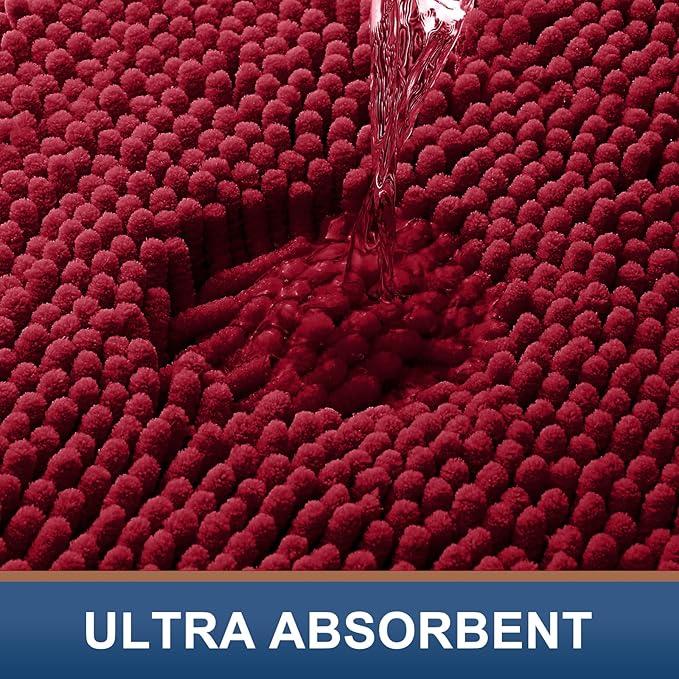 Smiry Bathroom Rugs Sets 2 Piece, Soft Absorbent Chenille Machine Washable Non Slip Shaggy Bath Rug Set for Tub, Shower, and Floor (30x20+24x16, Red)