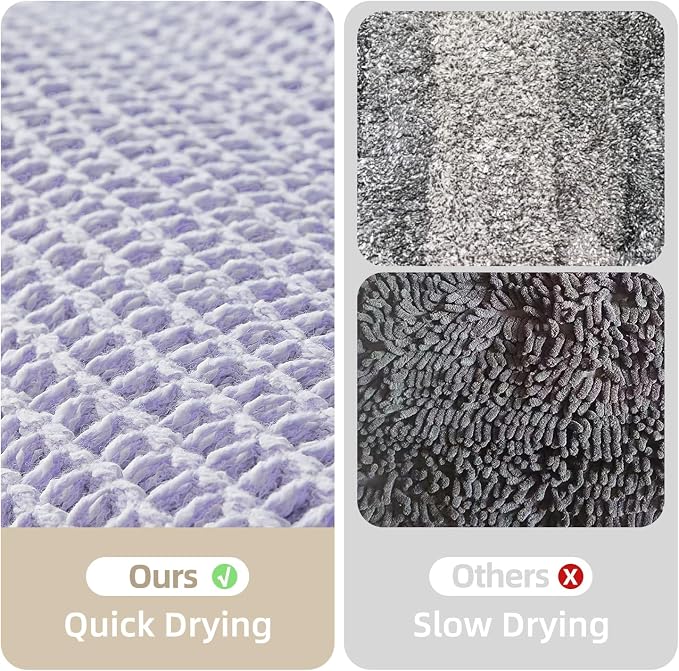 TYUU Waffle Bath Mat, Boho Bathroom Rugs Non Slip Washable Super Absorbent Quick Dry Cute Bath Mat Farmhouse Bathroom Decor, 30''x20'' Lavender Cream