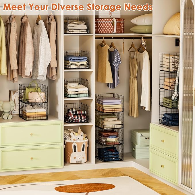 5-Tier Stackable Closet Storage Baskets, Closet Organizers and Storage Shelves, Foldable & Stackable Clothes Storage Bins for Closet System, Closet Shelf Organizer for Home,Black(Patent No. 30022416)