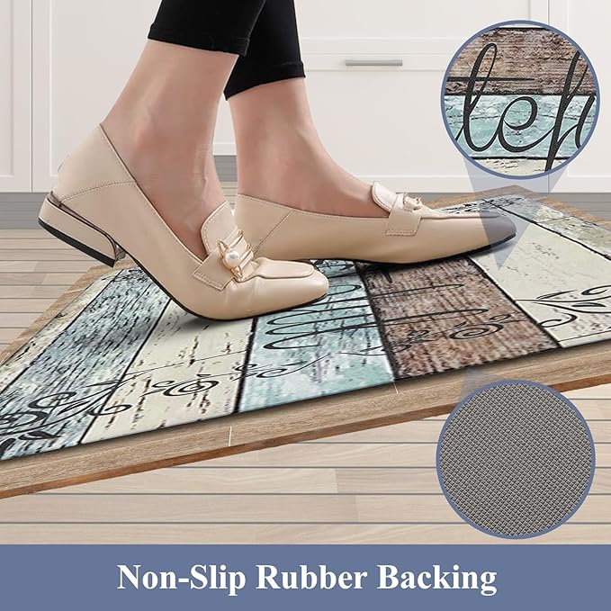 HEBE Anti Fatigue Kitchen Mat Set of 2 Non Slip Cushioned Kitchen Mats for Floor Waterproof Farmhouse Kitchen Rugs and Mats Set Comfort Standing Desk Mat Carpet for Sink,Office,Laundry