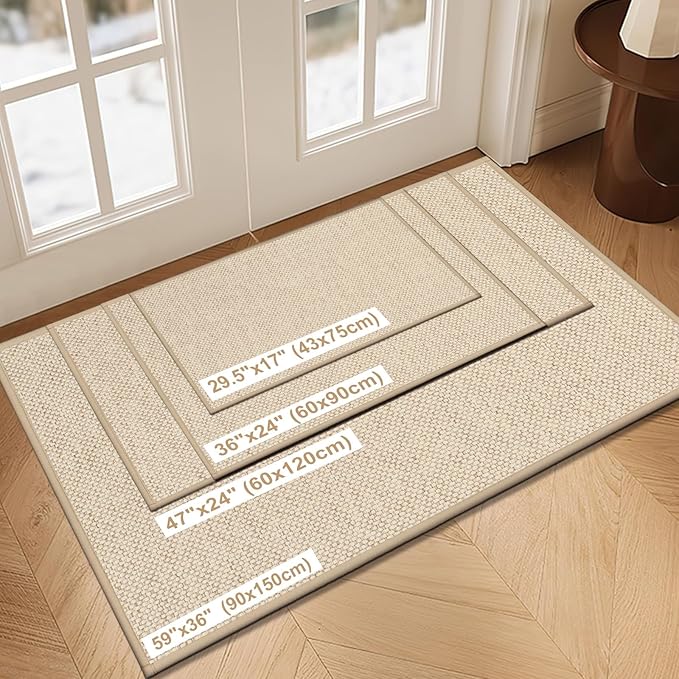 LEKEEPGO Door Mat 24"x47", Non Slip Door Mat Indoor Entrance, Rubber Backing Front Indoor Door mats Washable Absorbent Low-Profile Doomat Entryway Entry Resist Dirt Inside Door Mats, Khaki