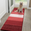 Kitinjoy Indoor Outdoor Door Mat, 59x20 Non-Slip Absorbent Dirt Trapper, Low-Profile Washable Inside Entrance Front Floor Mat, Sturdy Soft Entry Dotted Ombre Doormats for Entryway, Burgundy