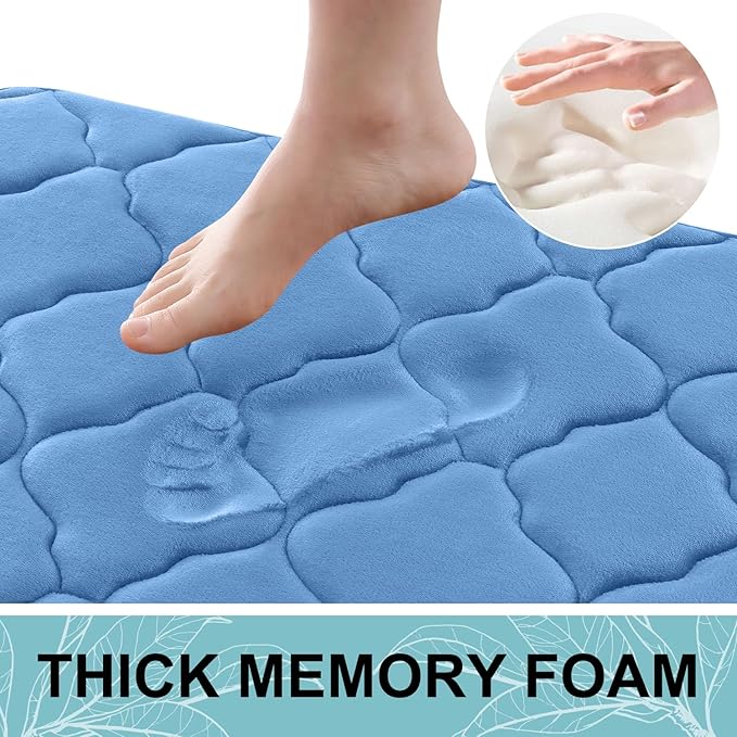 OLANLY Memory Foam Bath Mat Rug 47x32, Ultra Soft and Absorbent Bathroom Rugs, Non-Slip, Comfortable, Machine Washable Bath Carpet for Bathroom Floor, Tub, Shower and Home Decor Accessories, Blue