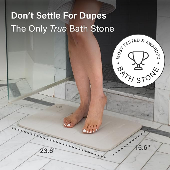 Dorai Home Stone Bath Mat Set - Premium Diatomaceous Earth Bath Floor Mats with Non-Slip Base, Fast-Drying Modern Shower Mat for Bathroom | Rain Sandstone, 2 Pack - 23.6"x15.4"