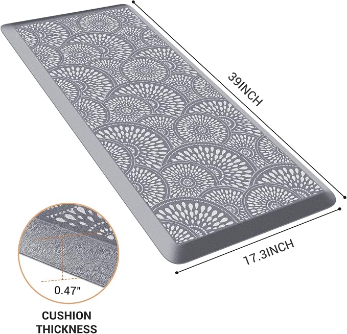 Mattitude Kitchen Mat, 17.3x39in Heavy Duty Ergonomic Comfort Foam Standing Desk Mat, Waterproof Non-Slip Standing Mats and Rugs for Kitchen, Office, Laundry, Grey