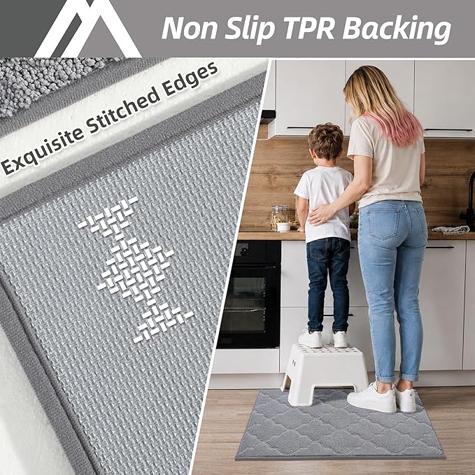 COSY HOMEER Kitchen Rugs Washable Non Slip Kitchen Mats for Floor Absorbent Kitchen Carpet 20" x 32" Soft Rugs for Kitchen,Sink Mat,Entrance,Area Rugs,Grey