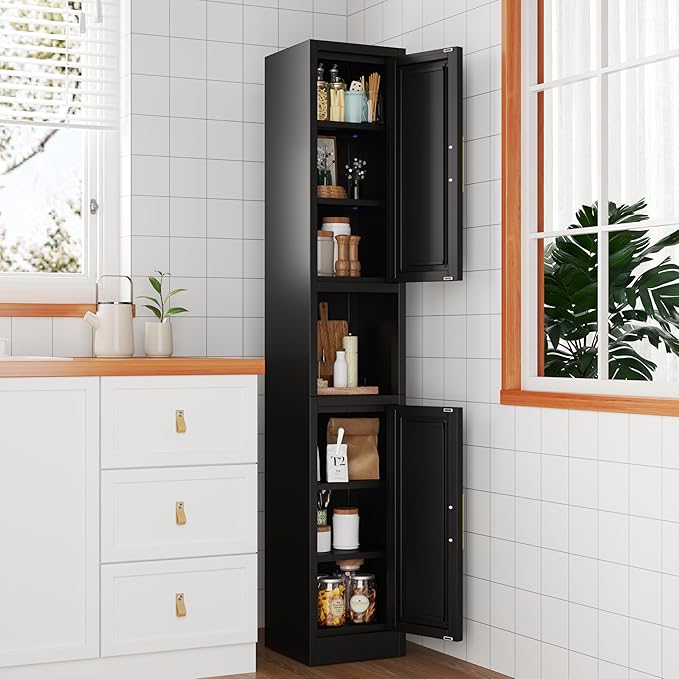 Ckzbx Tall Narrow Storage Cabinet 66.93" H Tall Bathroom Cabinets Metal Pantry Cabinet, 4 Adjustable Shelves for Kitchen, Home Office, Living Room, Dinning Room (12 inches Wide Black)