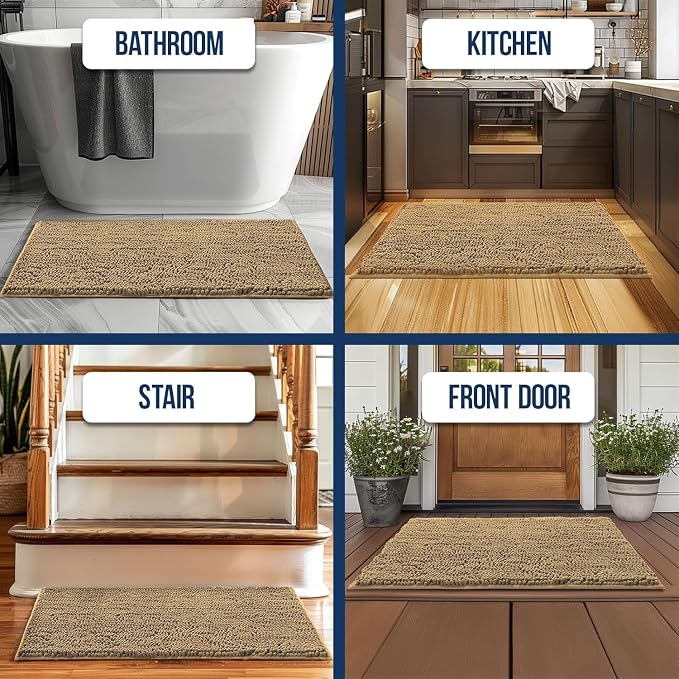 Muddy Mat® | Chenille Bathroom Rugs Quick Dry Microfiber Mats Non Slip Washable, Extra Thick, Soft and Highly Absorbent Bath Mats for Bathroom, Kitchen, and Shower Floor - Beige 24"x36"