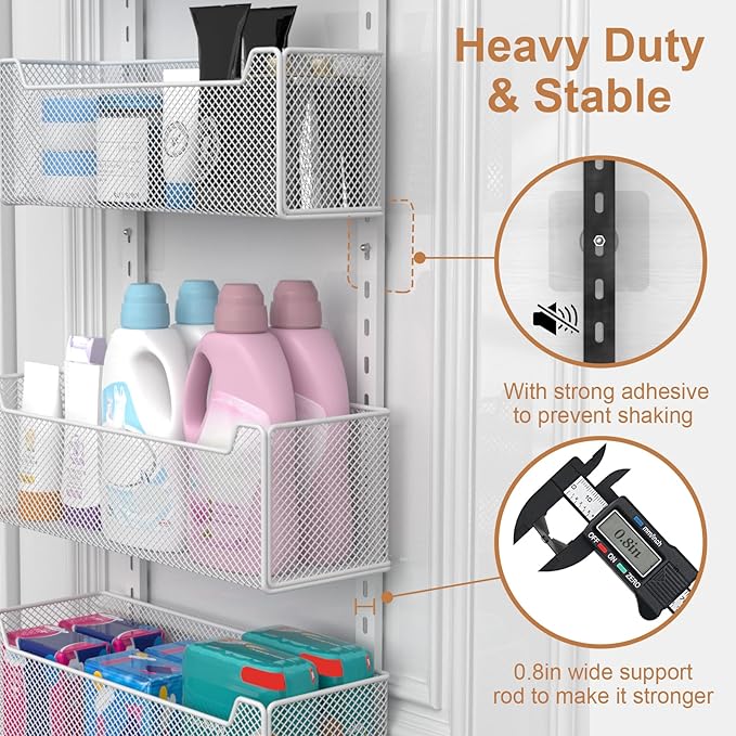 VyGrow Over The Door Organizer, 8-tier Metal Door Organizer Hanging with Adjustable Baskets, Behind The Door Storage for Bedroom Closet Bathroom Pantry Cabinet Kitchen, White