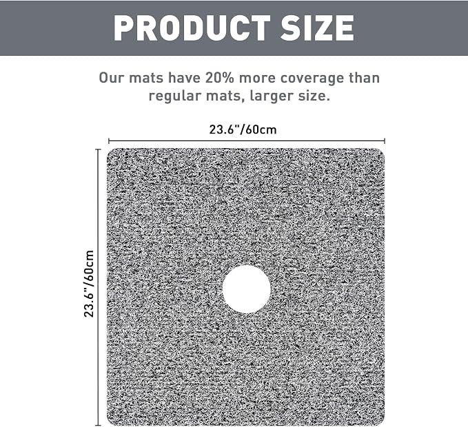 Shower Mat Non Slip: 24 x 24 Inch Square Shower Mats with Drain Hole in Middle - Soft Loofah Quick Drying Matt for Shower Stall