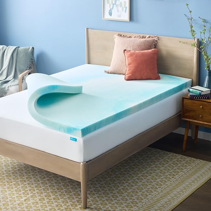 Linenspa 3 Inch Swirl Gel Memory Foam Mattress Topper, Queen Size – Cooling Gel Infused, Ventilation Holes – Pressure Relieving Bed Topper – CertiPUR Certified