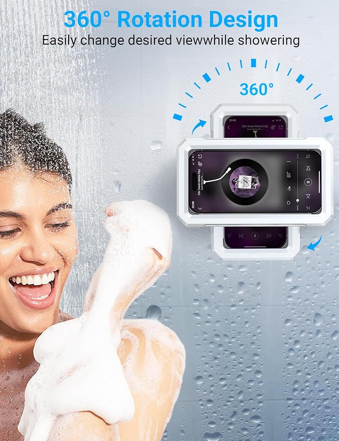 Shower Phone Holder Waterproof【480° Rotatable】Bathroom Cell Phone Holder,Retractable Adjustable Shower Phone Case Holder Mount Stand for Bathroom Wall Phone Mount Stand Waterproof for 4~6.8" Phones