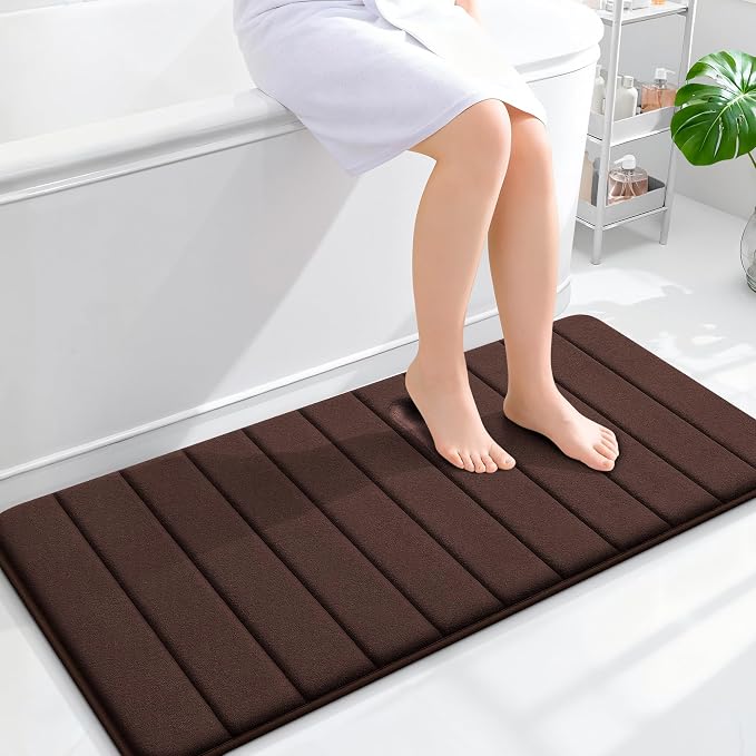 OLANLY Memory Foam Long Bathroom Rugs Runner 44x20, Super Soft Absorbent Bath Mat, Quick Dry, Machine Washable Shower Floor Rugs, Bathmat Carpet, Bathroom Home Decor Accessories, Brown