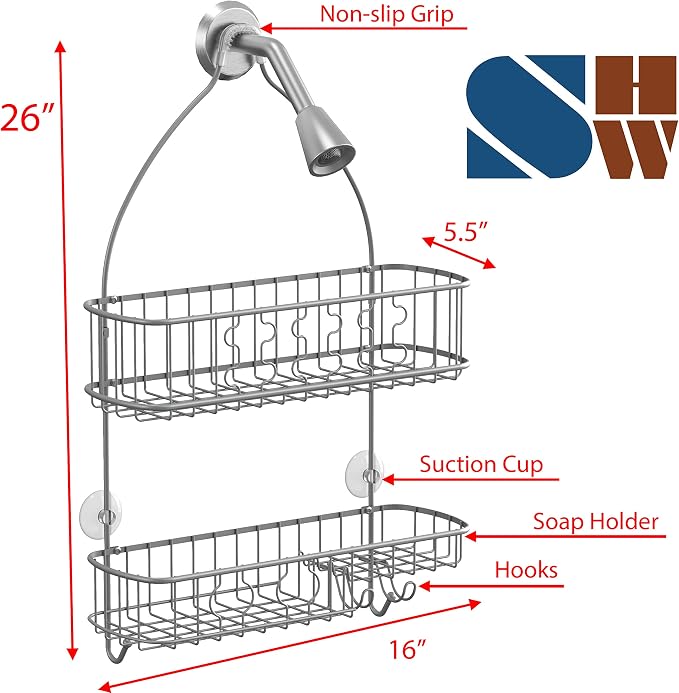 Simple Houseware Bathroom Hanging Shower Head Caddy Organizer, Silver (26 x 16 x 5.5 inches)