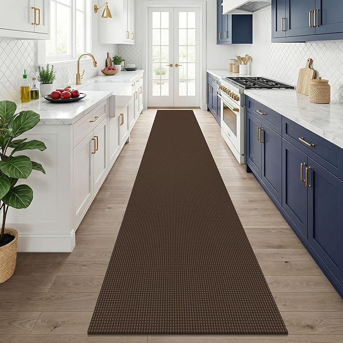 KOZYFLY Cotton 2.5'x14' Runners Rugs for Hallway, Long Washable Runner Rug, Woven Non Slip Kitchen Runner, Flatweave Entryway Rug, Floor Carpet for Entry, Aisle, Hall, Brown/Dark Brown