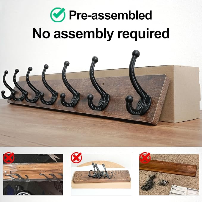 WEBI Rustic Coat Rack Wall Mount,30" Long 7 Cast Iron Coat Hooks Wall Mounted,Heavy Duty Wood Wall Coat Hanger Hooks for Hanging Coats,Jacket,Clothes,Backpack,Farmhouse,Rustic Brown