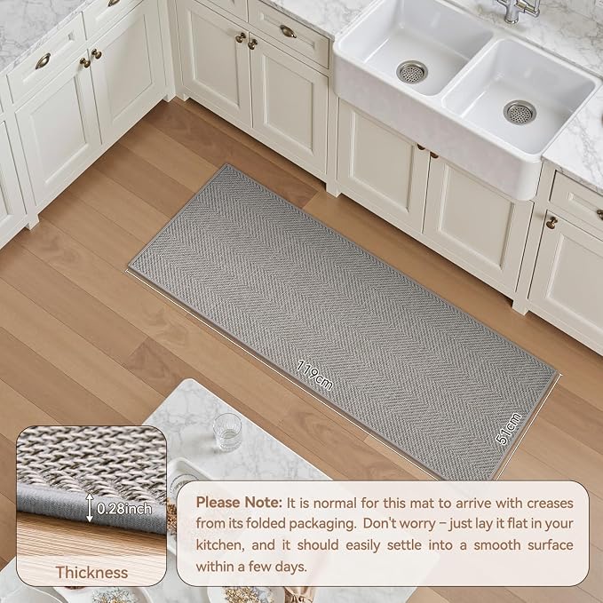 AMOAMI Kitchen Mats for Floor, Non Slip Washable Kitchen Rugs Absorbent Quick Dry and Easy to Clean, Kitchen Runner Rugs for Kitchen in Front of Sink, 20“*47”, Grey