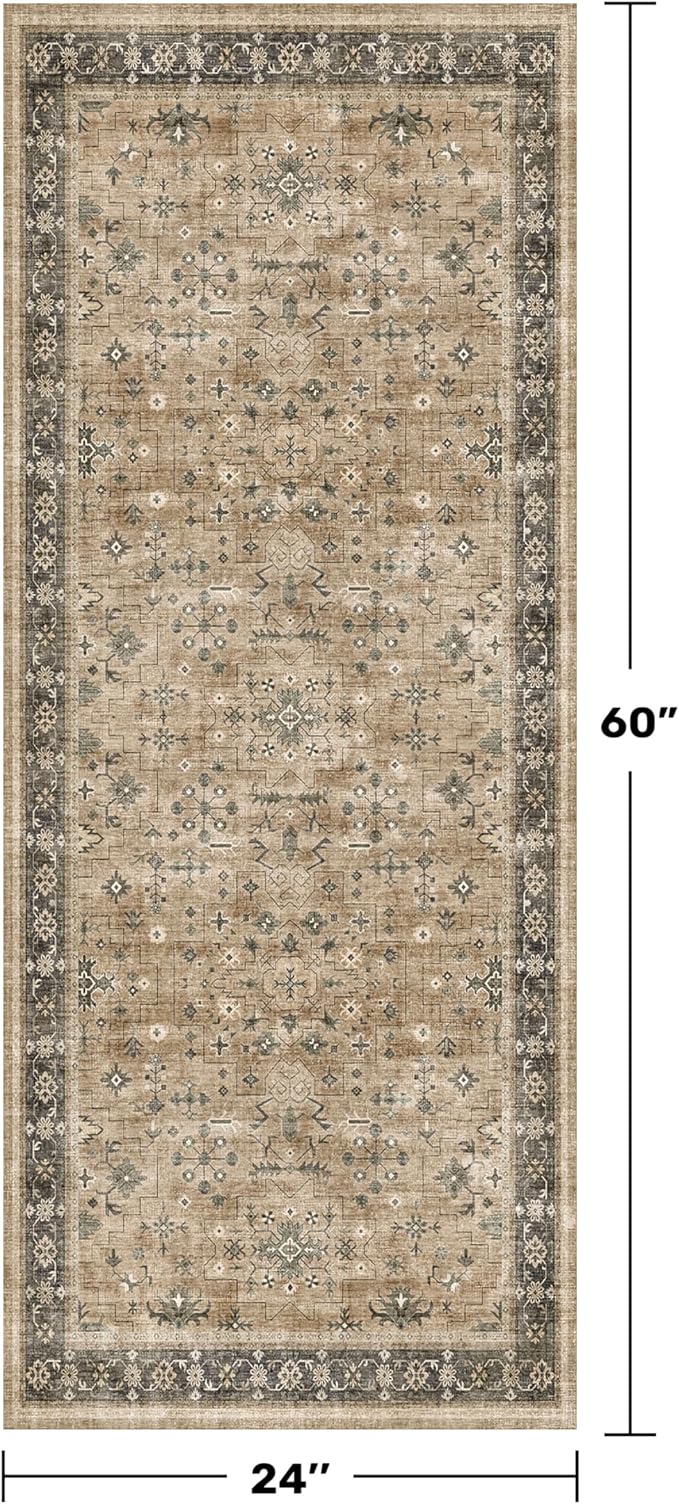 Soft Taupe 2x5 Indoor Entryway Floor Mat, Small Runner Rug for Mudroom Kitchen and Bathroom, Non-Slip Low-Pile Washable Stain Resistant, Vintage Natural Earthy Décor