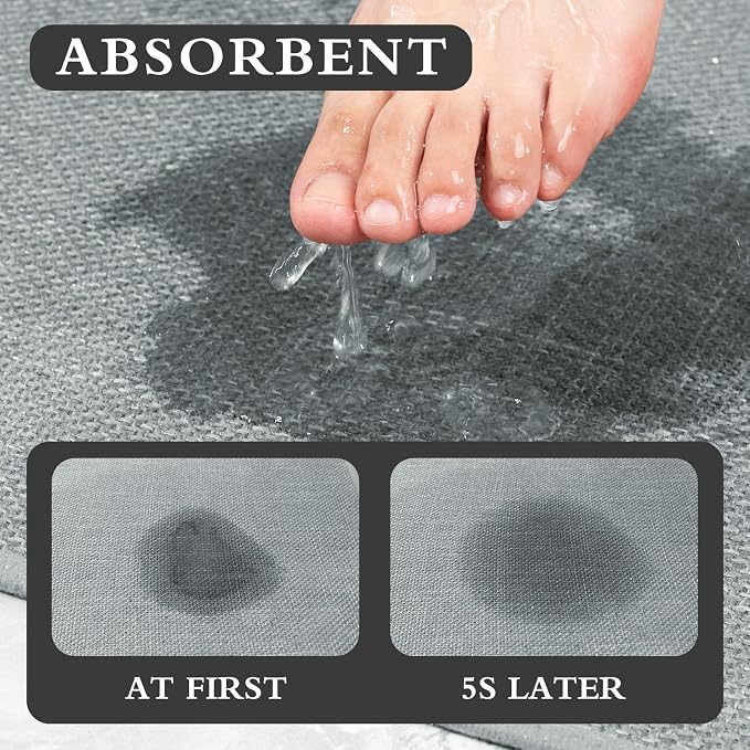 YIHOUSE Light Grey Bathroom Rug Sets 2 Piece, Bath Mat Quick Dry, Thin Bath Rug Set, Absorbent Bath Mat for Bathroom Non Slip Washable for Toilet and Floor 17.5"x24"U+17"x24"