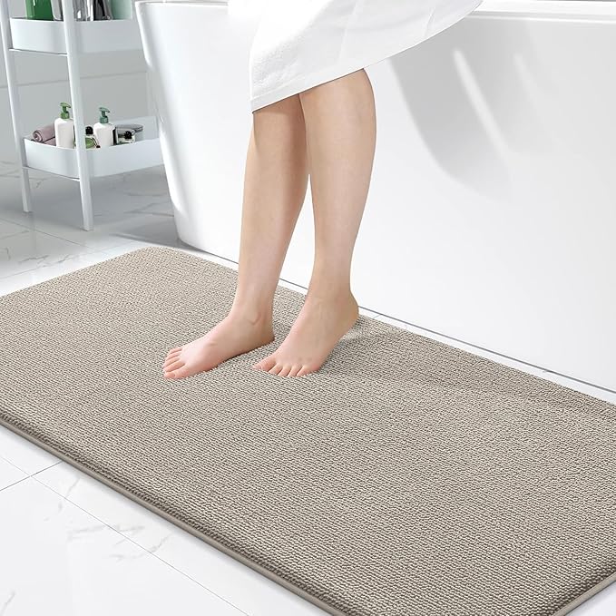 OLANLY Thick Memory Foam Bathroom Runner Rugs 47x24, Extra Soft Absorbent Long Bath Rug, Quick Dry, Non-Slip, Machine Washable Bath Mat for Bathroom, Tub and Shower, Home Decor Accessories, Warm Taupe