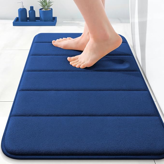 OLANLY Memory Foam Bath Mat 35x16, Super Soft Absorbent Bathroom Rugs, Quick Dry, Machine Washable Shower Floor Rugs, Bathmat Carpet, Bathroom Home Decor Accessories, Twilight Sapphire