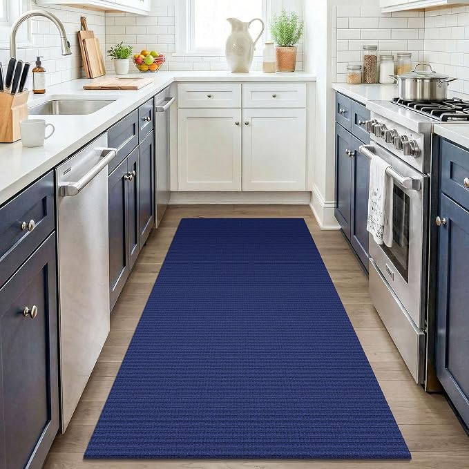 KOZYFLY Washable 3x4 Entry Area Rug, Braided Throw Rugs for Entryway, Non Slip Door Mat Indoor Outdoor Entrance, Front Porch Foyer Carpet for Kitchen, mudroom, Bathroom, Royal Blue/Navy