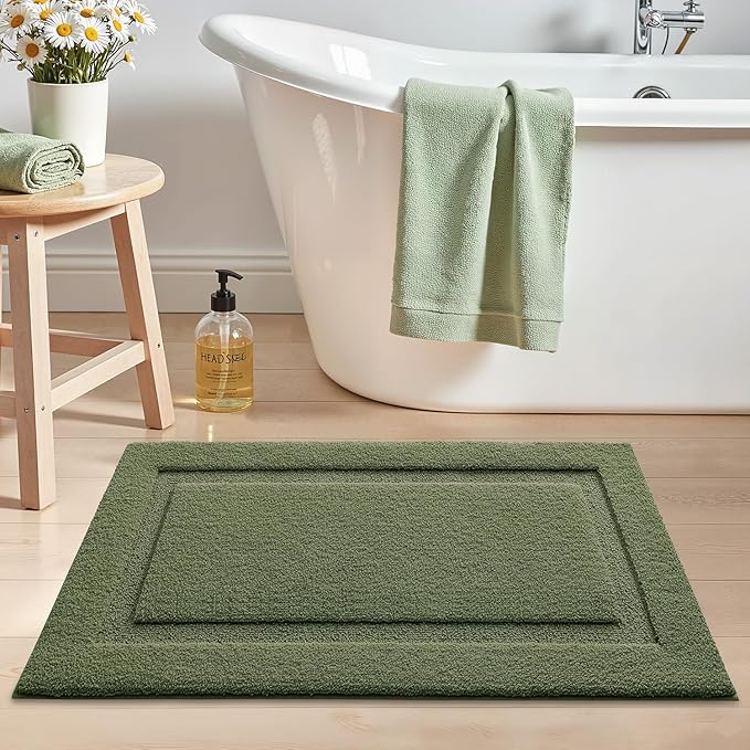 LUMI Ultra Soft Bathroom Rugs Non Slip with Rubber Backing, Absorbent Washable Bath Mat Quick Dry, Upgraded Premium Microfiber Plush Carpet for Bathtub and Shower Floor, Green, 24x36
