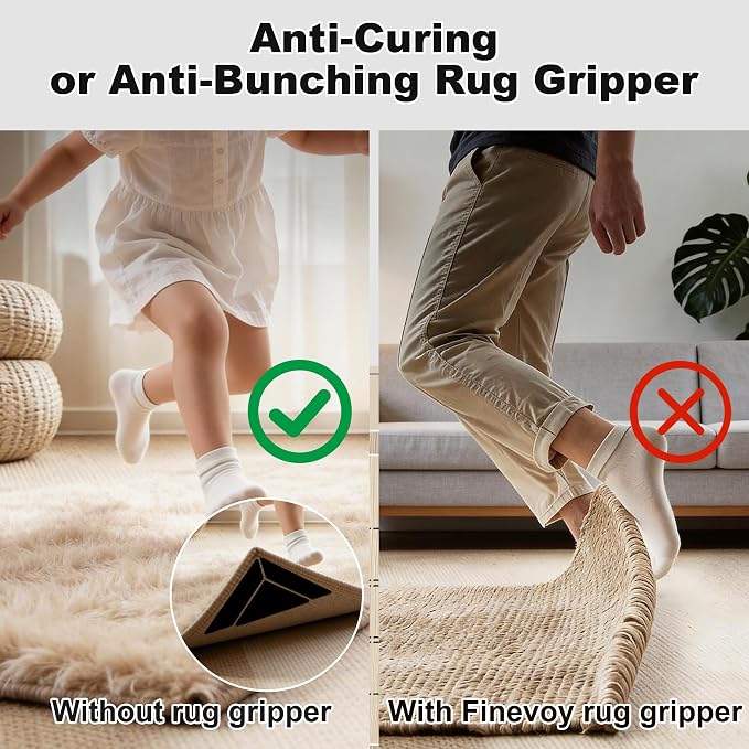 14PCS Rug Gripper with Triangle & Trapezoid and Square Design, Non-Slip Double-Sided Rug Tape Keep Area Rugs, Adhesive Rug Pads for Hardwood Floors and Tiles, Keep Corners Flat (Black)