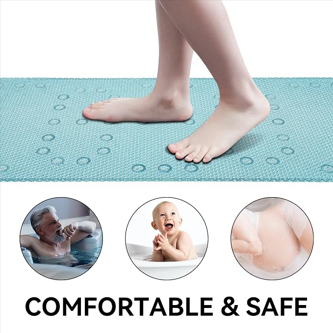 Bathtub Mat Non Slip Ivory 36” X 17” Shower Mat Soft Foam Bath Mats for Bathroom Tub, Bathtub Mat with Drain Holes, Suction Cups, Shower Mat Non Slip