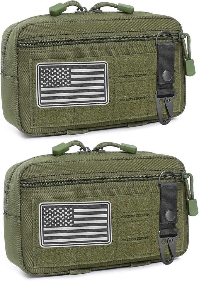 2 Pack Tactical Molle Admin Pouch with US Flag Patch and Keychain - Utility Laser Cut Tactical EDC Tool Pouch Bag Horizontal Modular Pouches Utility Tool Pouch