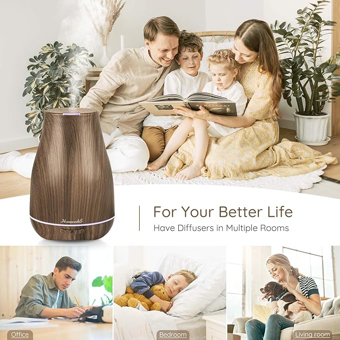 Aromatherapy Essential Oil Diffuser for Room: Air Humidifier Aroma Scent Cool Mist Diffusers Colorful Light Cute Mini Small Waterless Auto Off Ultrasonic for Home Bedroom (Brown Wood Grain)