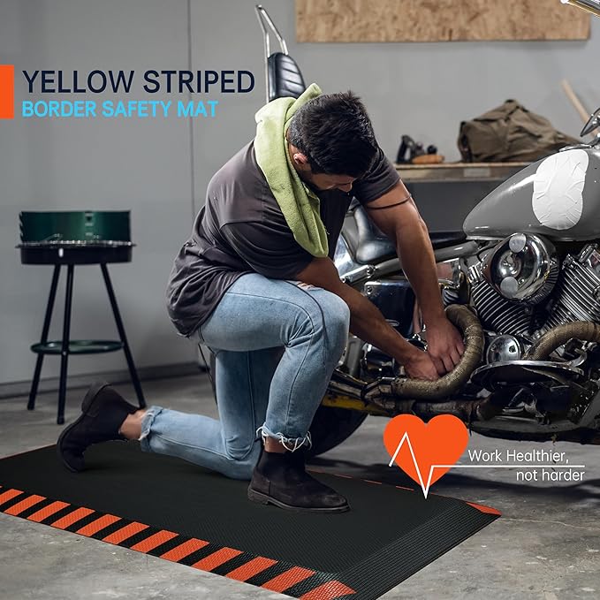 FEATOL Anti Fatigue Mat Industrial, Ergonomic Standing Floor Mat for Work for Stand -Safety Support for Leg & Back Pain(Yellow Border, 20" x 32", 2PC)