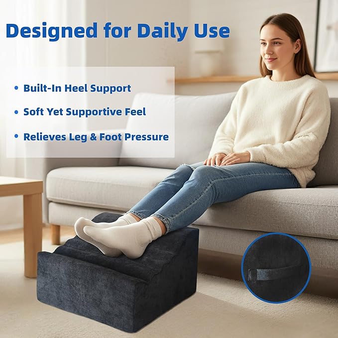 Foot Rest Under Desk, Ergonomic Foot Stool, Comfortable Office Footrest with Curved Design, with Washable Cover for Home and Office, Relieves Leg Pressure (Dark Gray)