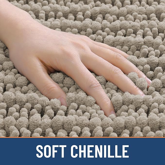 Smiry Bathroom Toilet Rugs U Shaped 24x20, Extra Soft Absorbent Non Slip Rubber Backing Chenille Contour Bath Rugs for Toilet, Machine Washable Contoured Bath Mats, Latte