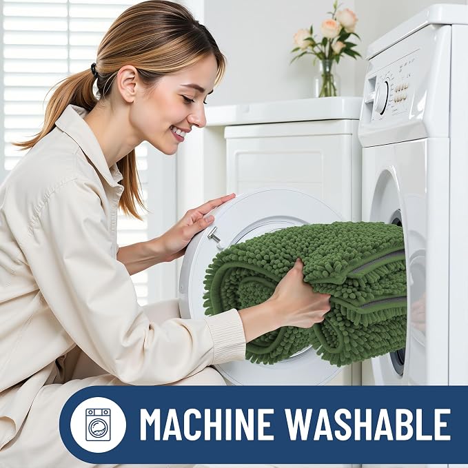 Smiry Luxury Chenille Bathroom Rugs 30x20, Extra Soft and Absorbent Shaggy Bath Mat, Machine Washable, Non-Slip Plush Carpet Runner for Tub, Shower, and Floor, Home Decor Accessories, Olive Green