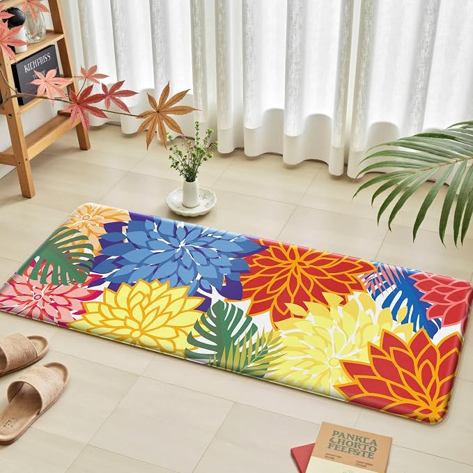 Arenarug Kitchen Mats for Floor 2PCS Cushioned Anti Fatigue Kitchen Mats Waterproof Non Slip Kitchen Mat Rug Set Comfort Foam Standing Mat for Sink, Laundry, Office,17.3" x 28" + 17.3" x 59", Colorful
